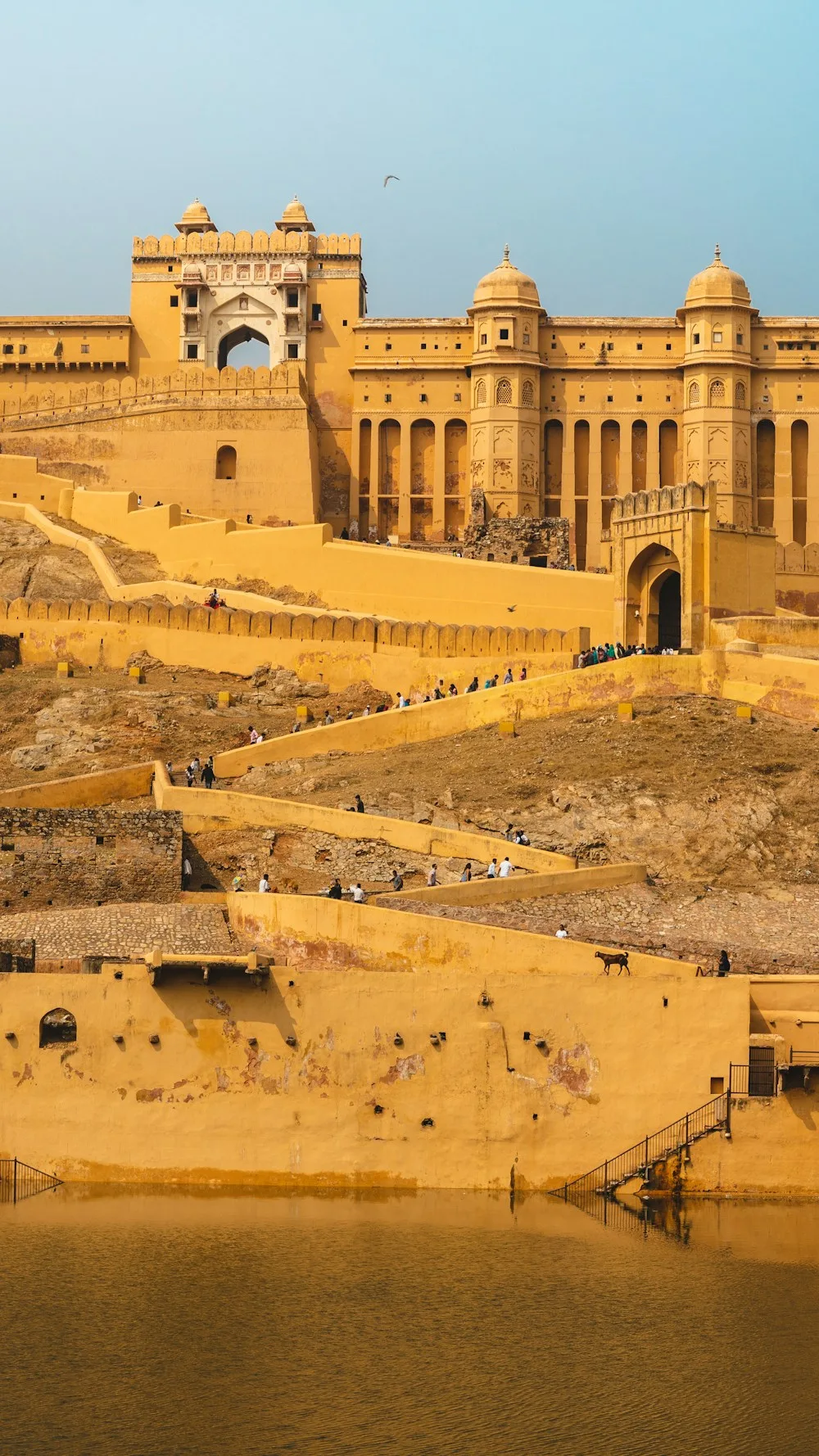 Golden sandstone courtyards and ramparts at Amber Fort near Jaipur
